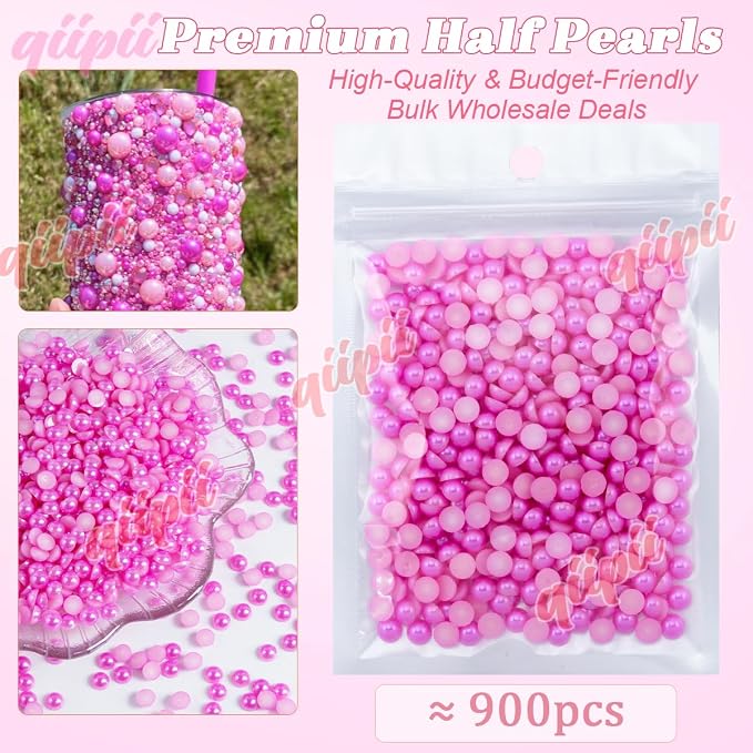 qiipii 900PCS 6mm Rose Red Half Round Pearls Bulk - Image 2