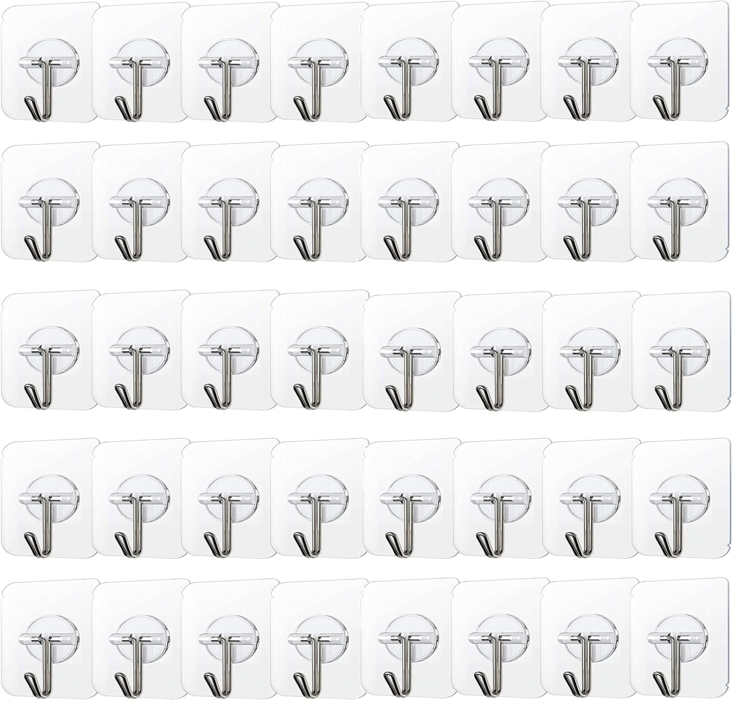 COLOGO 100 Pack Adhesive Hooks 24lb(Max) Heavy Duty Self Adhesive Hooks, Transparent Reusable Seamless Adhesive Wall Hooks for Kitchens, Bathroom, Office