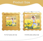 6x6 Picture Frame with Mat for 4x4, Wavy Edge Wooden Real Glass Photo Frame for - Image 3