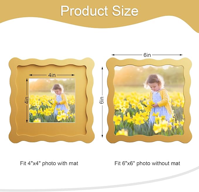 6x6 Picture Frame with Mat for 4x4, Wavy Edge Wooden Real Glass Photo Frame for - Image 3
