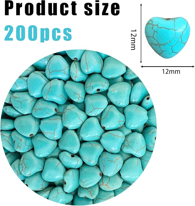 Turquoise Love Beads for Jewelry Making 200pcs 12mm Natural Semi-Precious - Image 2