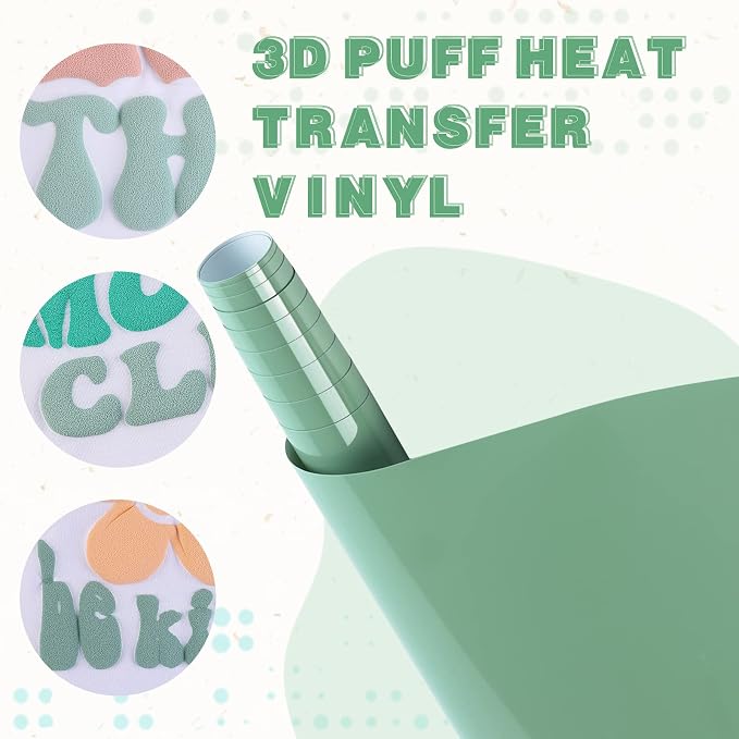 Tintnut Summer Green Puff Heat Transfer Vinyl Roll, easy cut & weed, stretch - Image 3
