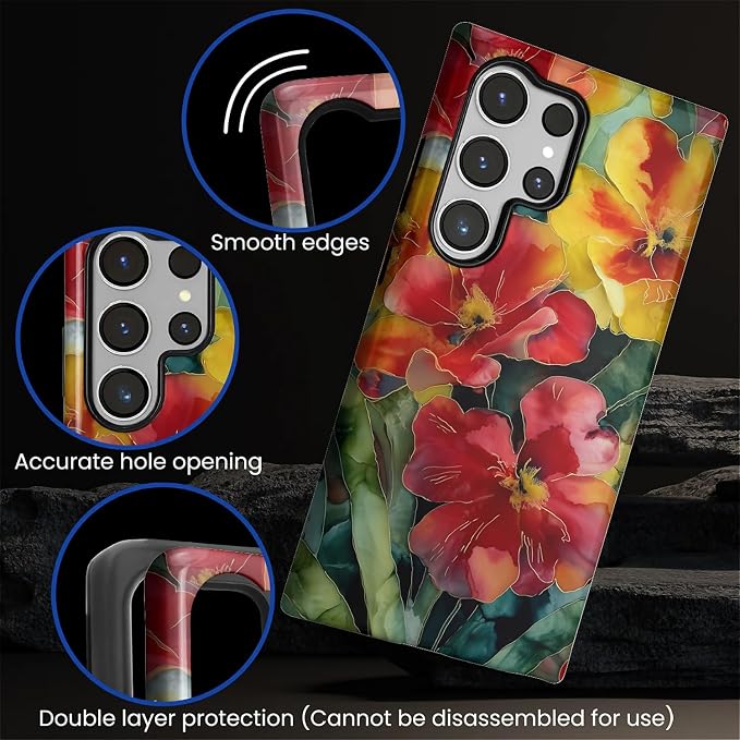 Case for Samsung Galaxy S23 Ultra Case, Vintage Floral Girly Design Hybrid Dual - Image 5