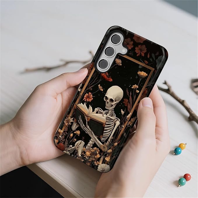 Case for Samsung Galaxy S25 FE, Skeleton Reader Goth Floral Design Hybrid Dual - Image 5