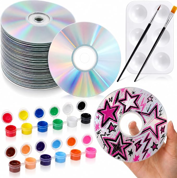 Sabary 29 Pcs DIY CD Painting Kit Painting Gift Includ 24 Pcs 4.72'' Blank Cds by Sabary