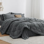 Love's cabin King Size Comforter Set Dark Grey, 7 Pieces King Bed in a Bag by Lovescabin
