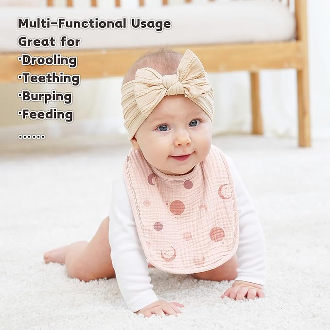 Susurration Muslin Baby Bibs 8 Pack Bandana Drool Bibs, Soft Square Adjustable Baby Drooling Bibs for Unisex Girls & Boys