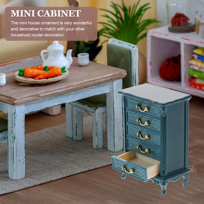 Toyvian Dollhouse Cabinet 1:24 Scale, Miniature Wooden 5-Drawer Dresser Storage - Image 2
