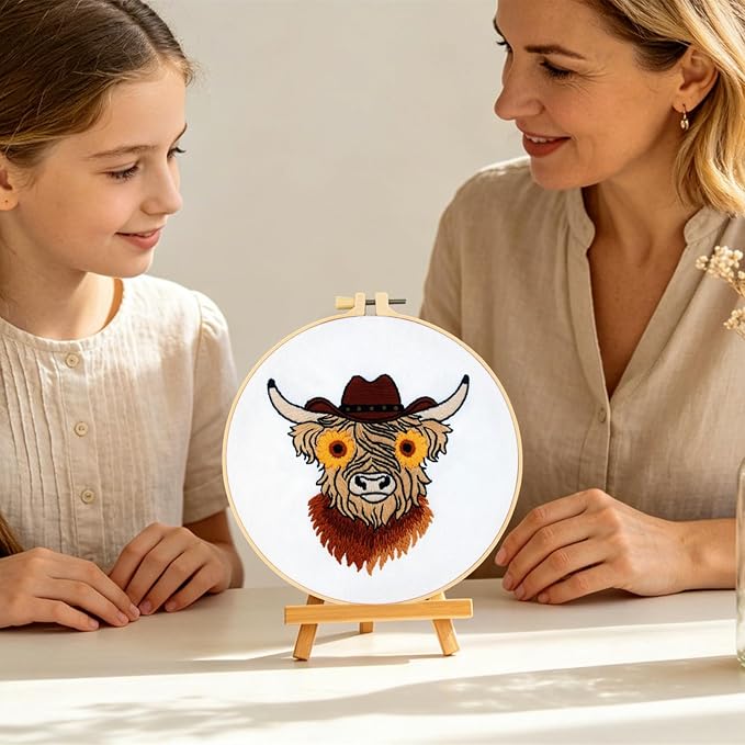 Highland Cow Embroidery Kits for Beginners Adults, Animal Hand Embroidery - Image 6