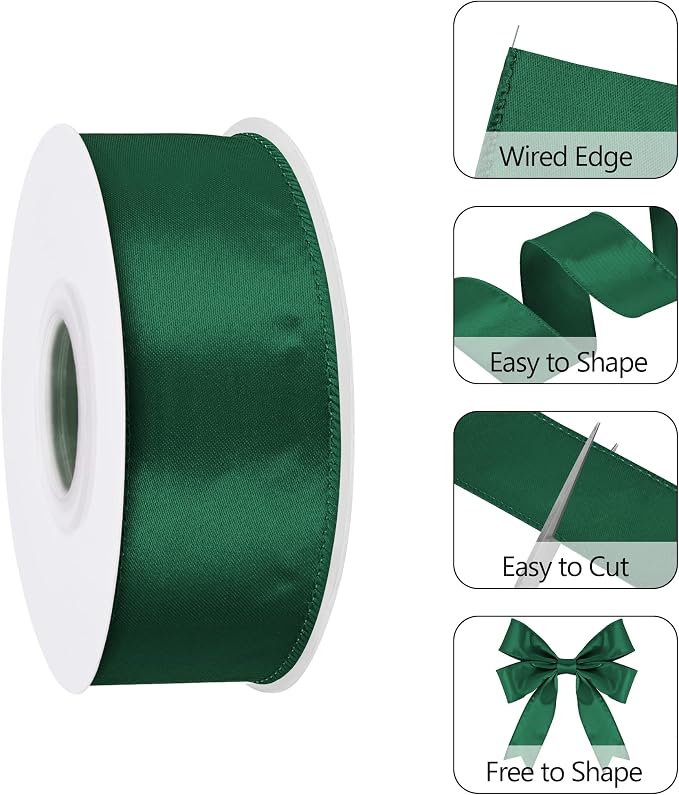 Forest Green 1.5 Inch Continuous 25 Yards Satin Wired Ribbon - Image 3