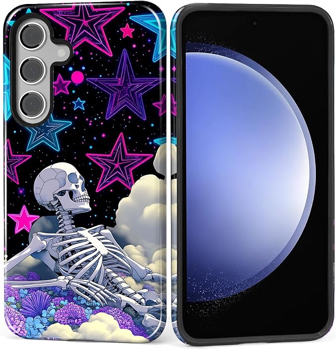for Samsung Galaxy S23 FE Case, Skull Star Collage Pattern Glossy 2 in 1 by Teonvpu