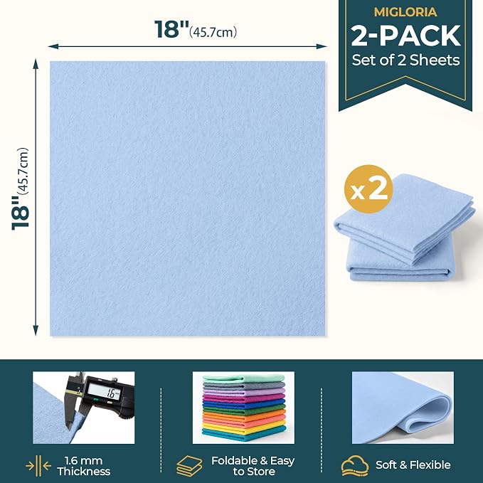 Felt Fabric Sheet 18 x 18 Inch, 1.6mm Thick | Soft and Flexible Nonwoven - Image 2
