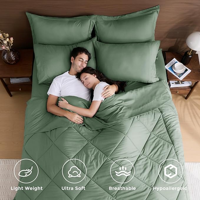 HEVUMYI Sage Green California King Comforter Set - Image 2