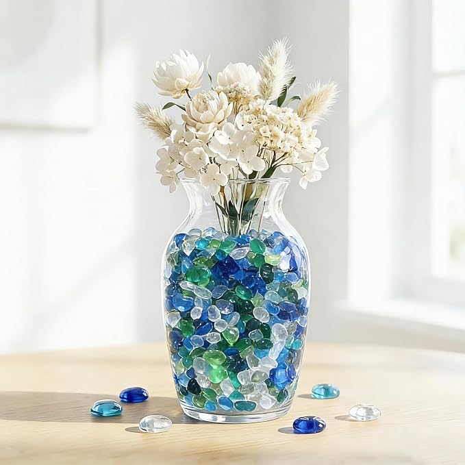 QYGL 0.55LB Green Mixed Clear Glass Pebbles, Tumbled Sea Glass Stones - Image 4