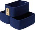 Small Storage Baskets for Organizing | Closet Organizer Bins | Shelf Toy Basket | Woven Rope Baskets | Cube Decorative Box | Shallow Basket | 13x8.5x5.1” | 3 Packs Navy Blue