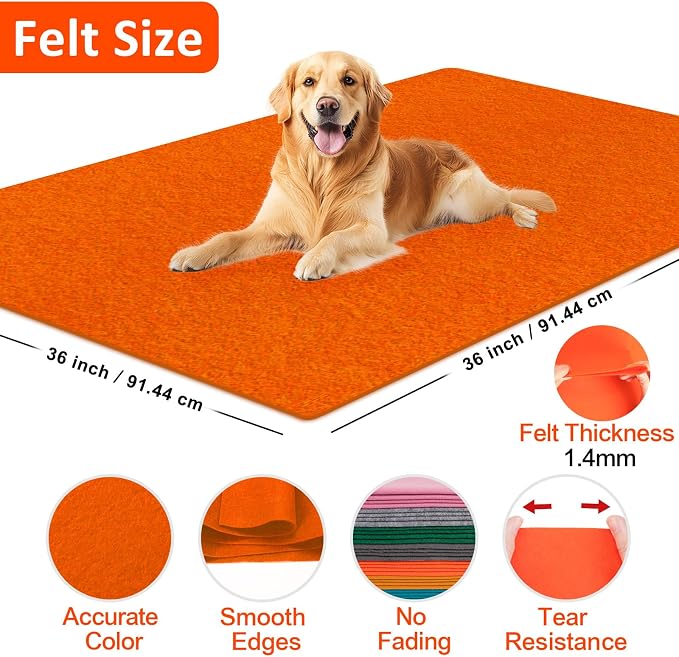 XSEINO Orange Large Felt Fabric 36" X 36 ", 1.4 mm Thick Soft Felt Fabric Sheet - Image 2