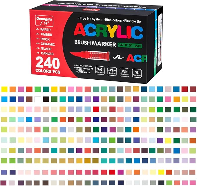 240 Colors Acrylic Paint Markers Set, Soft Flexible Brush Markers - Image 7
