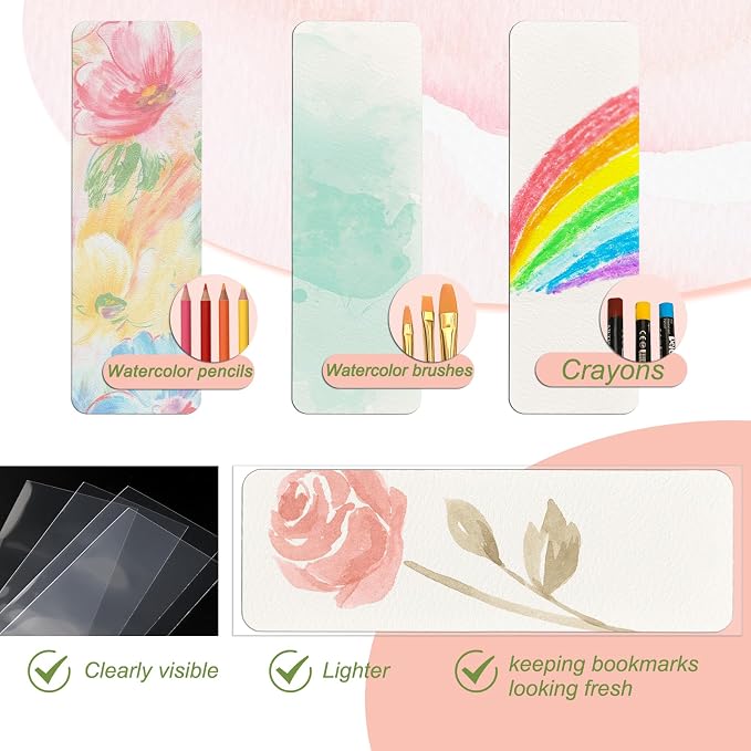 50 Pcs Watercolor Bookmarks & 50 Pcs Bookmark Laminating Pouches 1.9 x 5.9 inch - Image 4