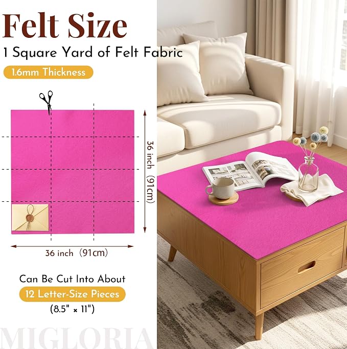Large Felt Fabric Sheet 36 x 36 Inch, 1.6mm Thick | Soft nonwoven felt - Image 2