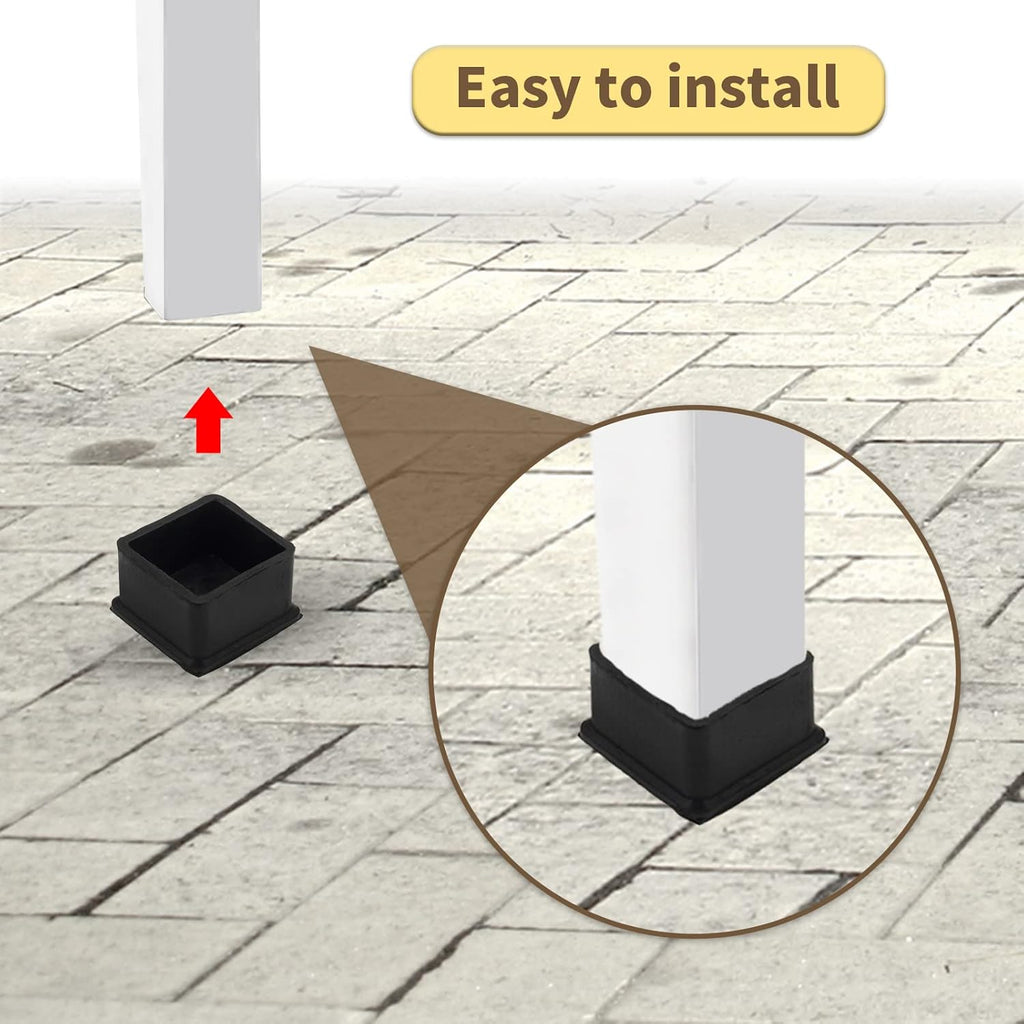 Flyshop 20PCS Non-Slip Rubber Leg Tips Floor Protectors Square Chair Leg Caps, 30mm x 30mm, 1-3/16" x 1-3/16", Black