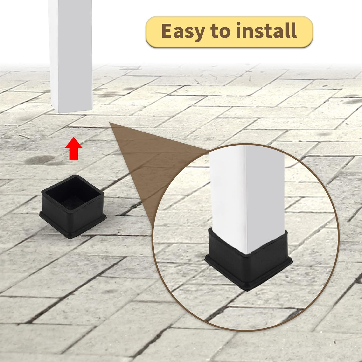 Flyshop 20PCS Non-Slip Rubber Leg Tips Floor Protectors Square Chair Leg Caps, 30mm x 30mm, 1-3/16" x 1-3/16", Black