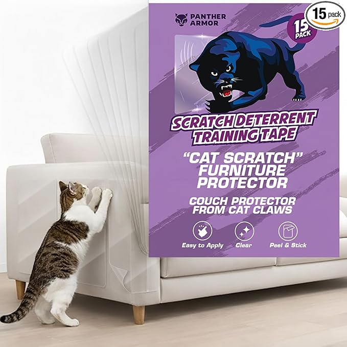 15 Pack Cat Scratch Furniture Protector Tape Sheets, Double-Sided Sticky by PantherArmor