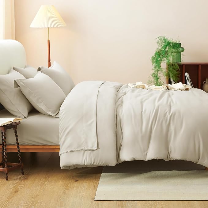 CozyLux Full Size Comforter Sets Oatmeal, 7 Pieces Bed in a Bag Full Comforter - Image 8