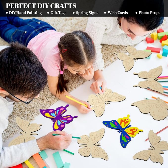 Subacy 80 PCS Unfinished Wood Cutouts 8 Styles DIY Wooden Spring Ornaments - Image 6
