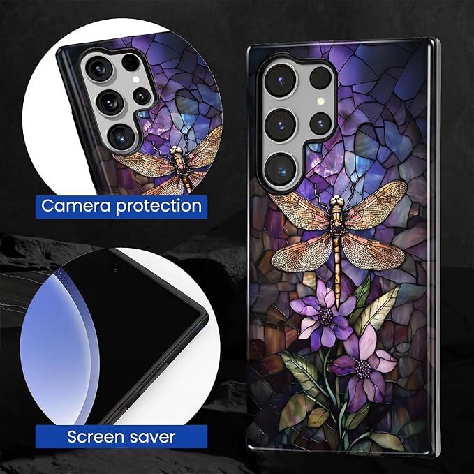 for Samsung Galaxy S23 Ultra Case, Stained Glass Dragonfly Pattern Glossy 2 in - Image 5