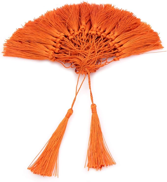 VAPKER 100 Pieces Dark Orange Tassels 13cm/5-Inch Silky Handmade Soft Tassels by VAPKER