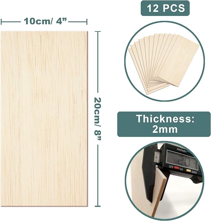 12 Sheets 8x4 Inch Unfinished Balsa Wood Sheets Thick - Image 2