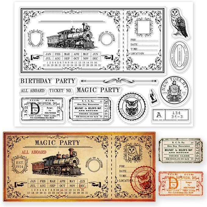 GLOBLELAND Vintage Train Ticket Clear Stamps by GLOBLELAND