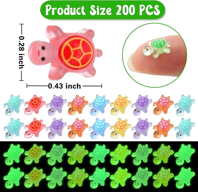 200 Pcs Mini Resin Turtles Glow in the Dark Sea Animals - Image 3