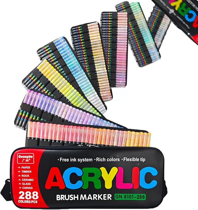 288 Colors Bag Acrylic Paint Markers Set, Soft Flexible Brush Markers - Image 7