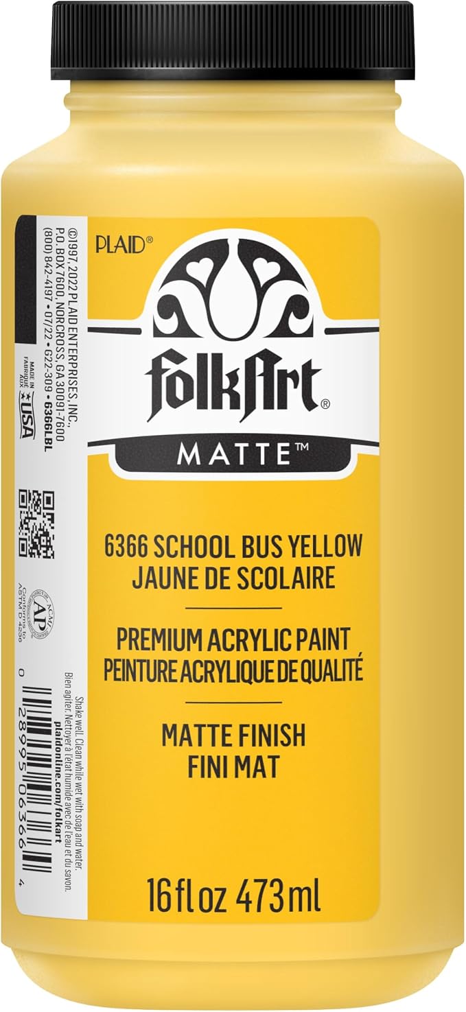 FolkArt Matte Acrylic Paint in Assorted Colors, 16 oz, School Bus Yellow 16 Fl by FolkArt