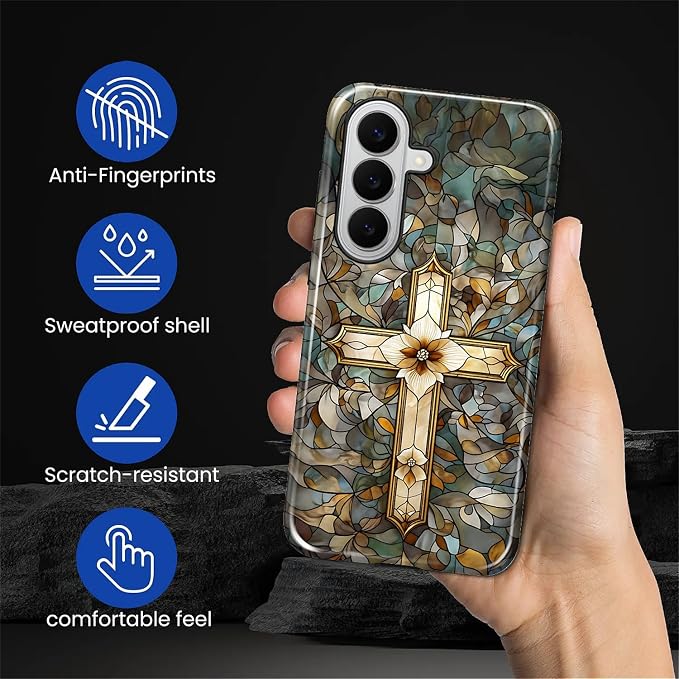 for Samsung Galaxy S26+ Case, Christian Cross Stained Glass Pattern Glossy 2 in - Image 7