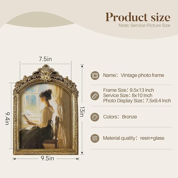 Cuspin 8x10 Picture Frame Vintage Gold Frames, Antique Gold Ornate Resin Photo - Image 5