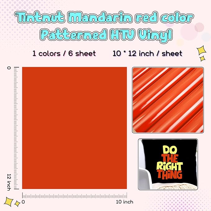 Tintnut Mandarin Red Heat Transfer Vinyl, easy cut & weed, stretch washable - Image 2