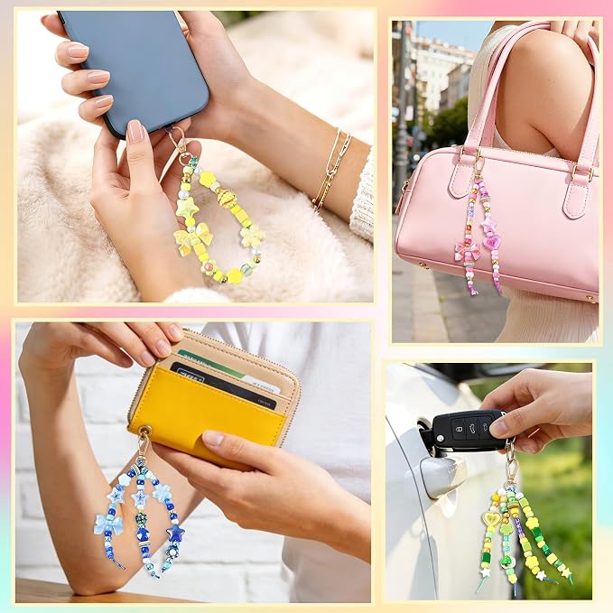 TOHONGADON 883 PCS Bead Keychain Making Kit, Colorful Bead Keychain Kits - Image 8