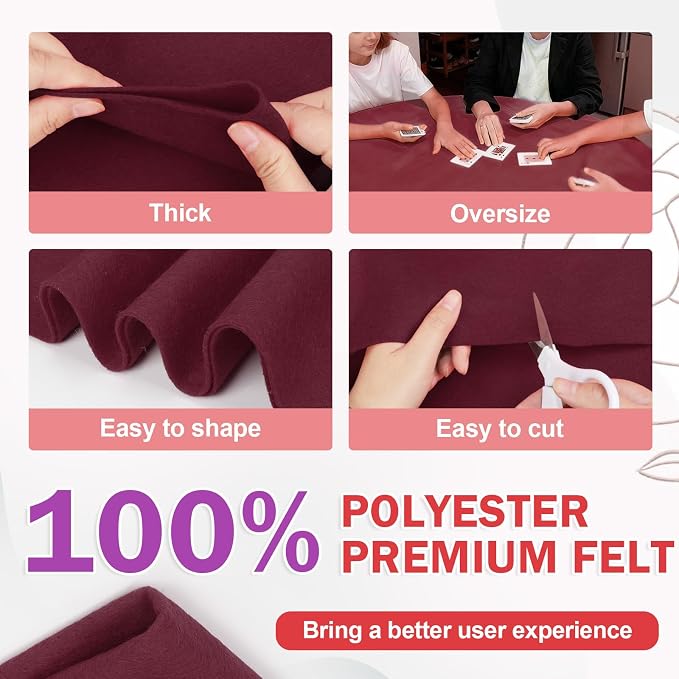 XSEINO Burgundy Large Felt Fabric 108" X 36 ", 1.4 mm Thick Soft Felt Fabric - Image 4