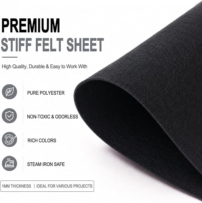 Black Large Felt Fabric 36" x 36", 1mm Stiff Felt Sheet, Nonwoven Fabric - Image 4