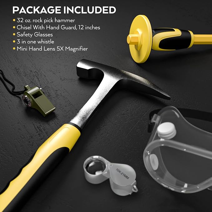 INCLY 5 PCS Geology Rock Pick Equipment Kit, 32 oz. Rock Hammer - Image 7