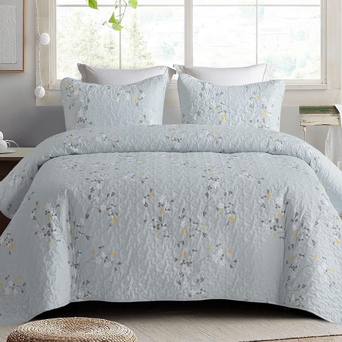 Exclusivo Mezcla Reversible Boho Quilts King Size, Light Blue Bedspreads by ExclusivoMezcla