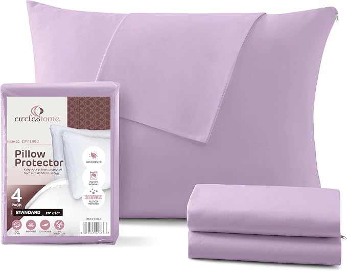 CirclesHome Pillow Protectors 4 Pack Standard Zippered by CirclesHome