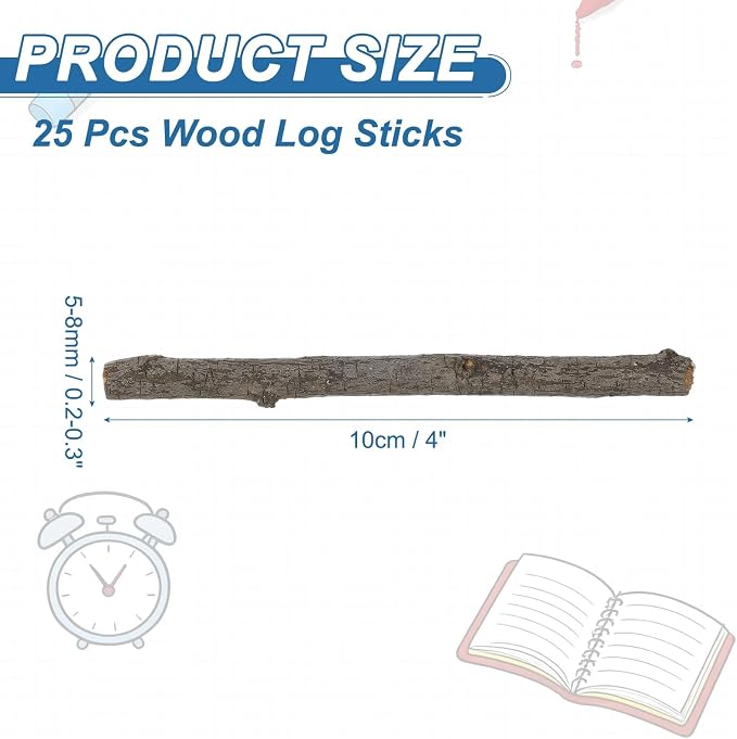 PATIKIL 25 Pcs 4inch Wood Log Sticks, 0.2-0.31inch in Diameter Natural Driftwood - Image 2