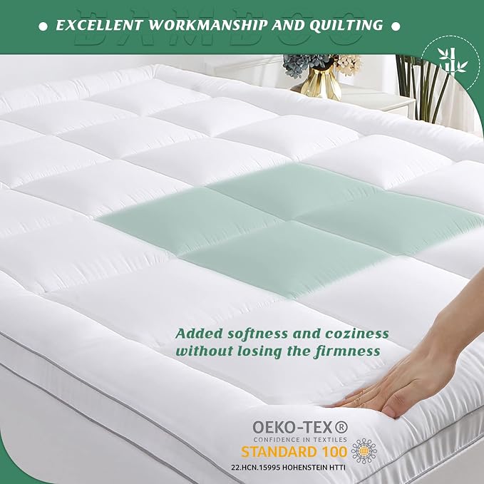 GRT Pillowtop Mattress Topper Twin XL Size, Rayon from Bamboo Mattress Cover - Image 4