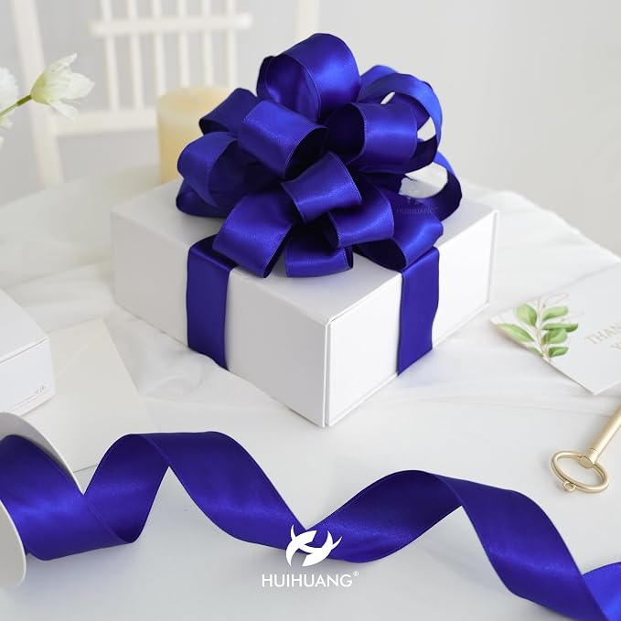 HUIHUANG Royal Blue Wired Ribbon 1-1/2 inch Cobalt Satin Wire Edge Ribbon - Image 6