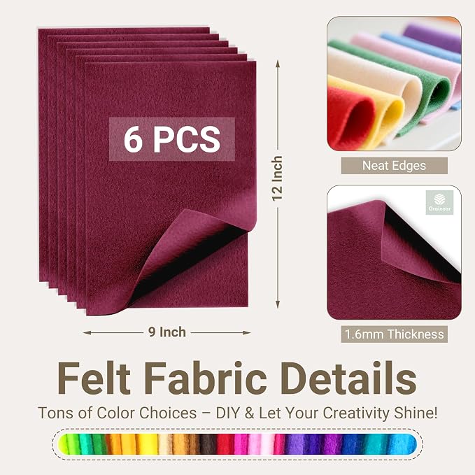 Wine Red Soft Felt Sheets for Crafts, 1.6mm Thick, Kids' Crafts, DIY Projects - Image 2
