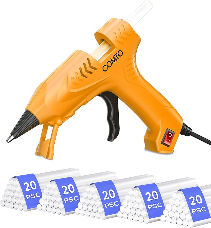 Mini Hot Glue Gun with 100 Glue Sticks, Precision Glue Flow, Extra-Long 55" Cord by COMTO