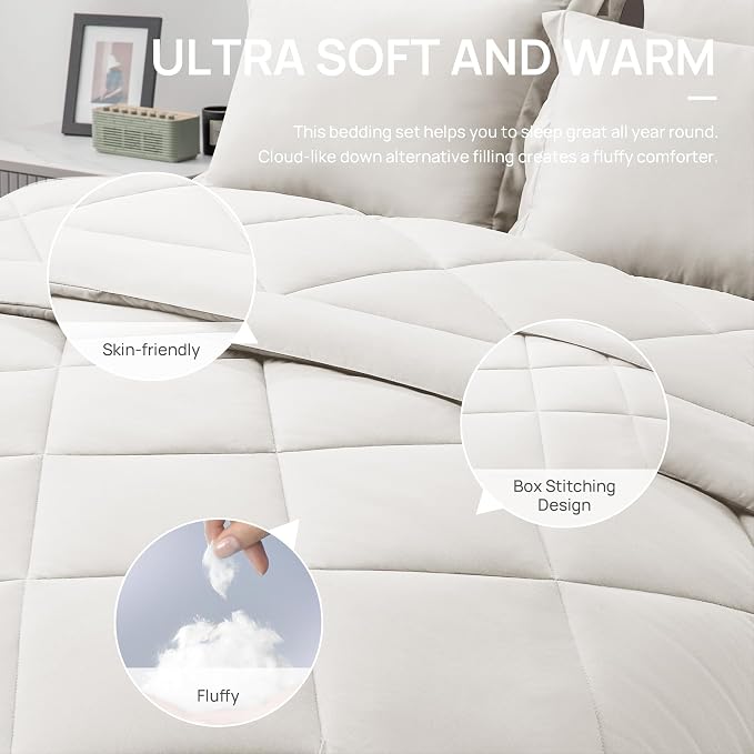 Love's cabin Twin Comforter Set Off White, 5 Pieces Twin Bed in a Bag, All - Image 5